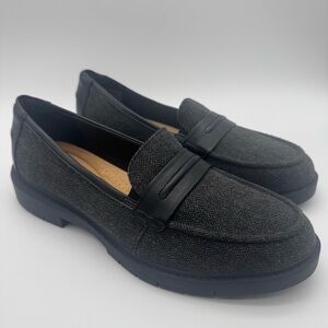 Clarks Westlynn Bay Women Sz 11 Black Grey Herringbone Loafer Shoe New